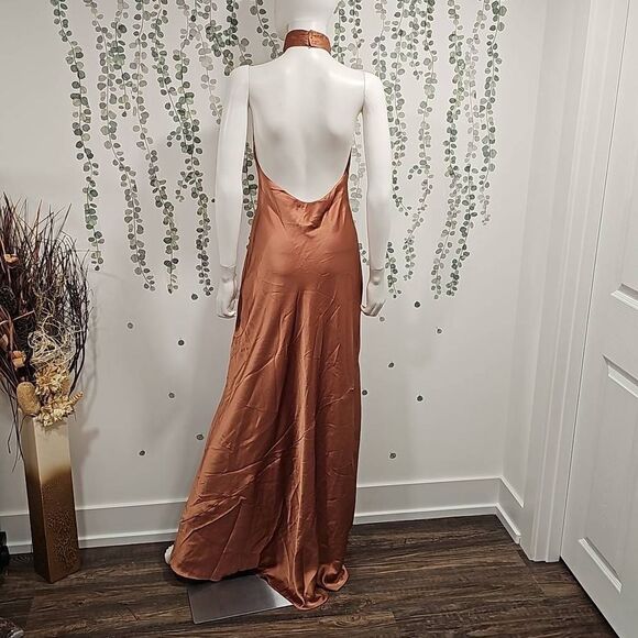 NWOT Show Me Your MuMu Jasmine Halter Maxi Dress In Cooper Luxe Satin - Picture 6 of 8